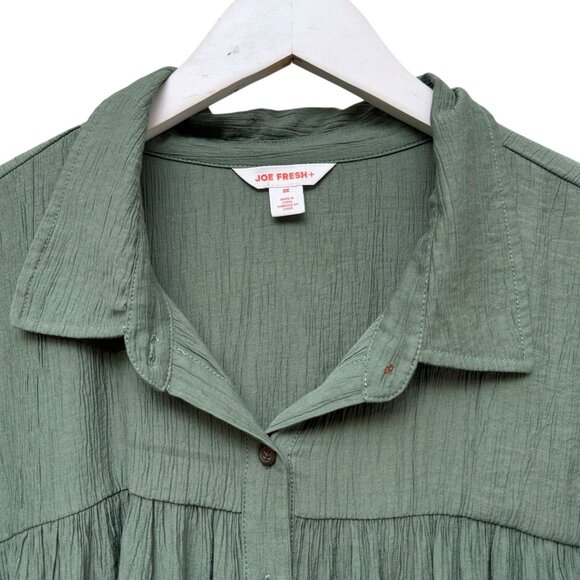 JOE FRESH Womens Top Plus Size 3X Green Boho Blouse Rayon Short Sleeve Flowy - Picture 4 of 7